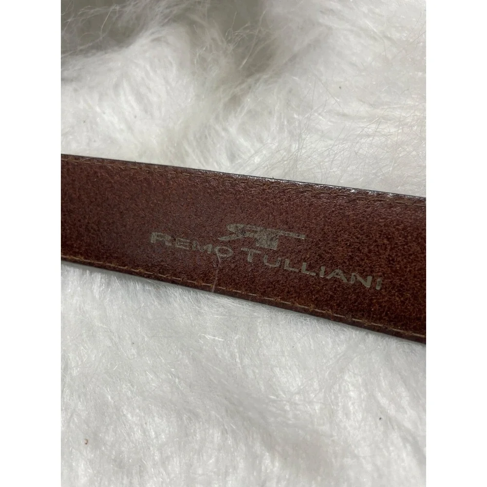 Remo Tulliani Mens Cognac Brown Leather Belt‎ Silver Buckle Size 42 6772 Italy